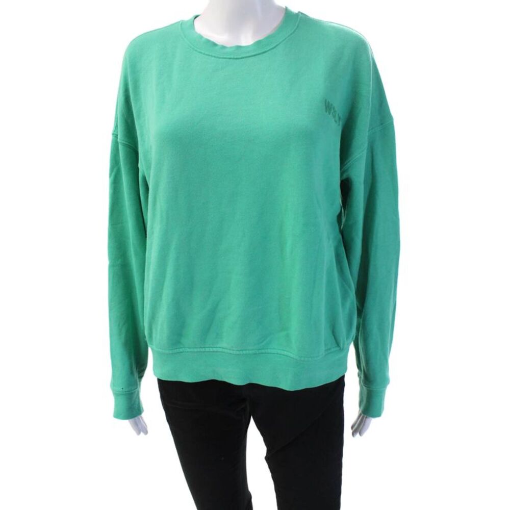 WSLY Women Pullover Sweatshirts Green Crew Neck Long Sleeve Organic Size XS